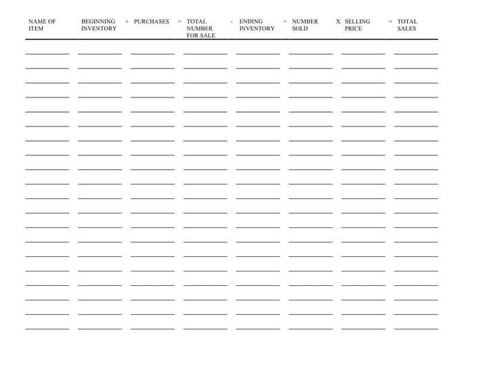 Inventory sheet template in Word and Pdf formats - page 2 of 2