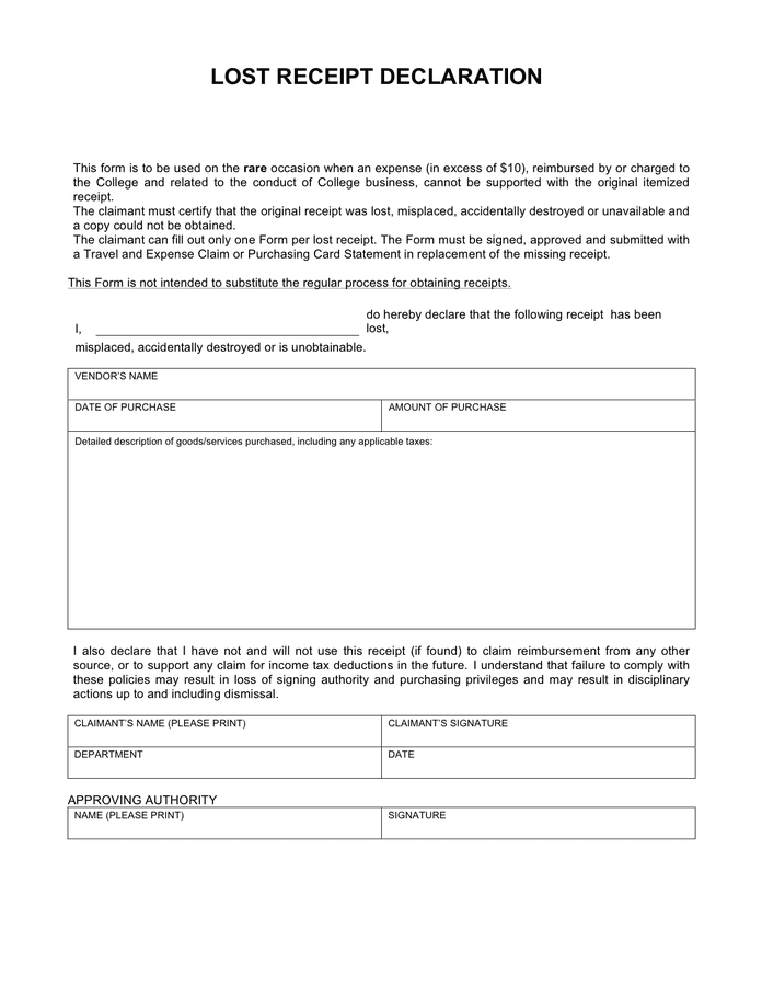 lost-receipt-declaration-form-for-college-in-word-and-pdf-formats