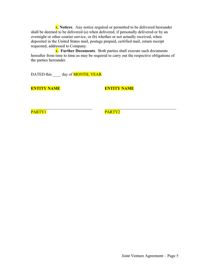Joint venture agreement example page 5