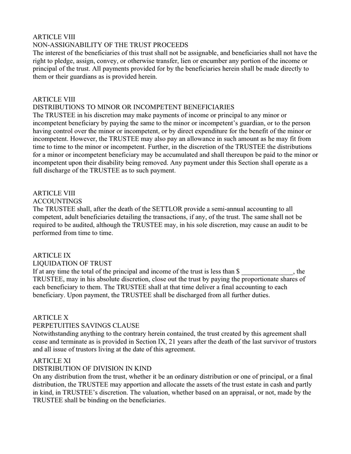 Revocable trust form in Word and Pdf formats page 3 of 4