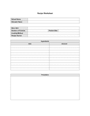 Recipe worksheet template page 1 preview