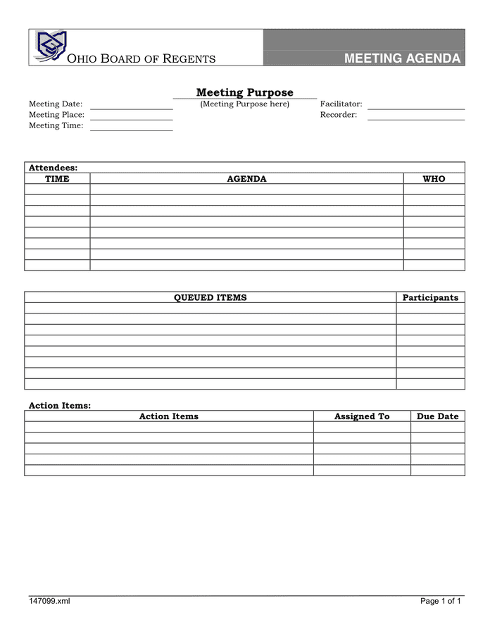 Meeting Agenda Template In Word And Pdf Formats