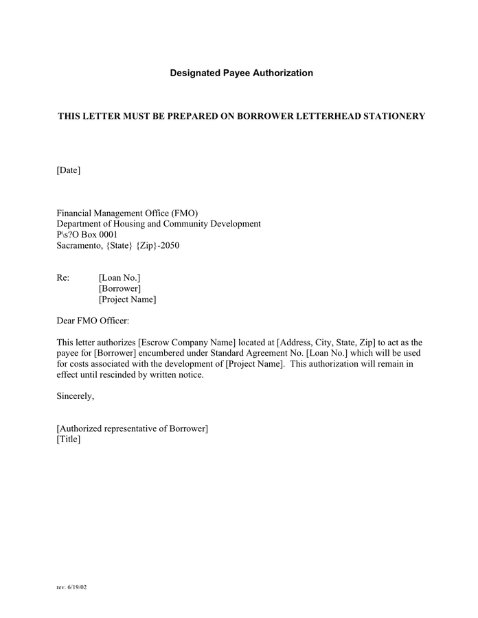 Designated Payee Authorization Form In Word And Pdf Formats