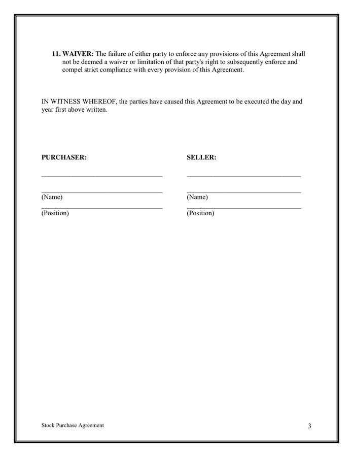 Stock Purchase Agreement in Word and Pdf formats - page 5 of 5