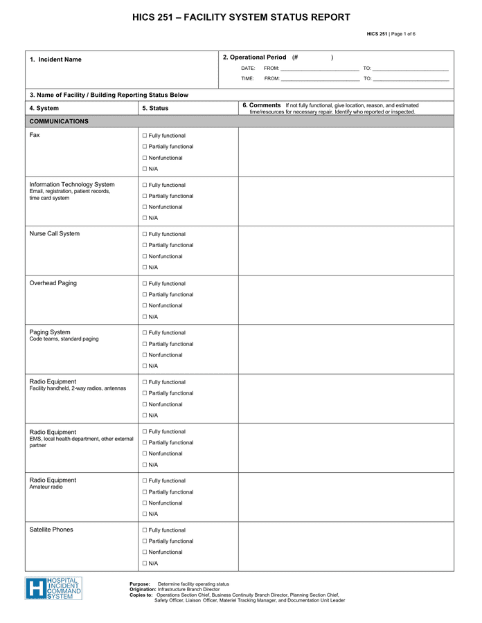 Sample facility system status report in Word and Pdf formats - page 2 of 8