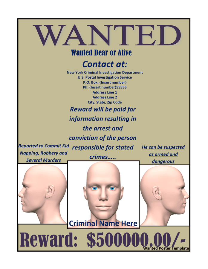 Wanted poster template in Word and Pdf formats