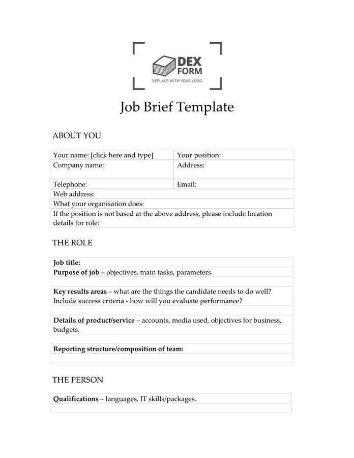 Job Brief Template In Word And Pdf Formats