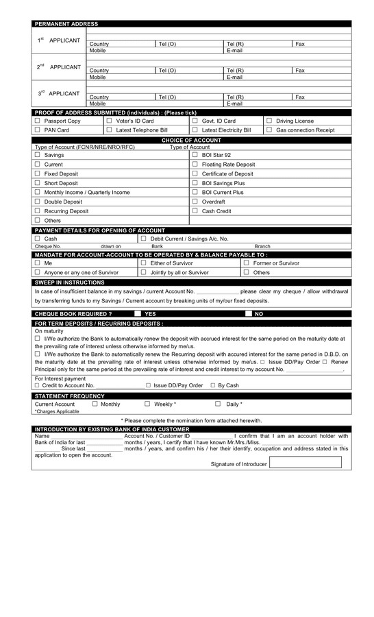 Bank Account Opening Form Template In Word And Pdf Formats Page 2 Of 9 3840