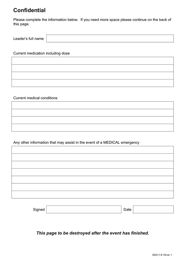 Cub leaders emergency contact form in Word and Pdf formats - page 2 of 2