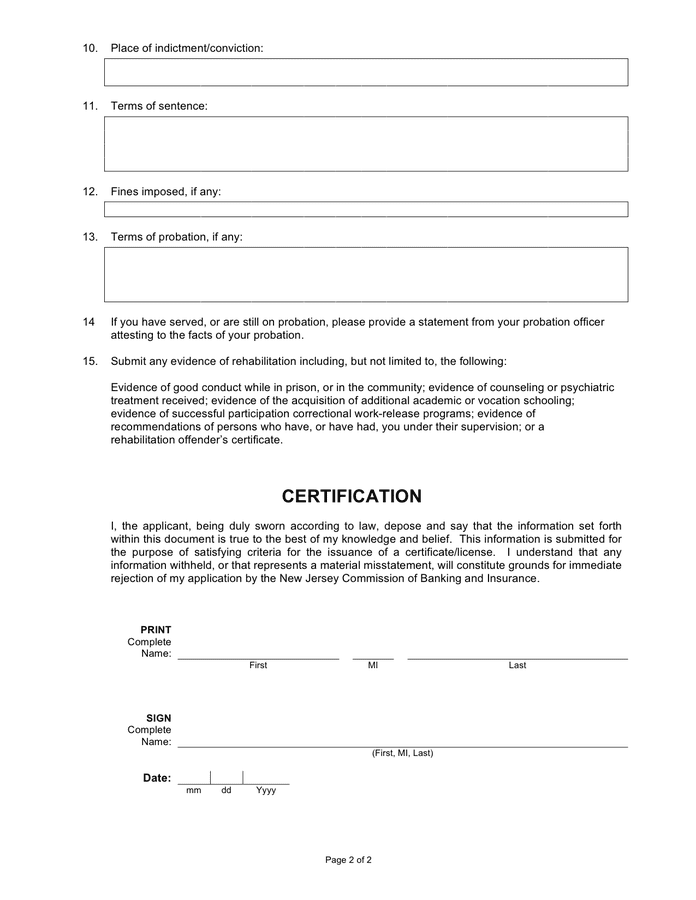 Arrest and conviction form - new jersey in Word and Pdf formats - page ...