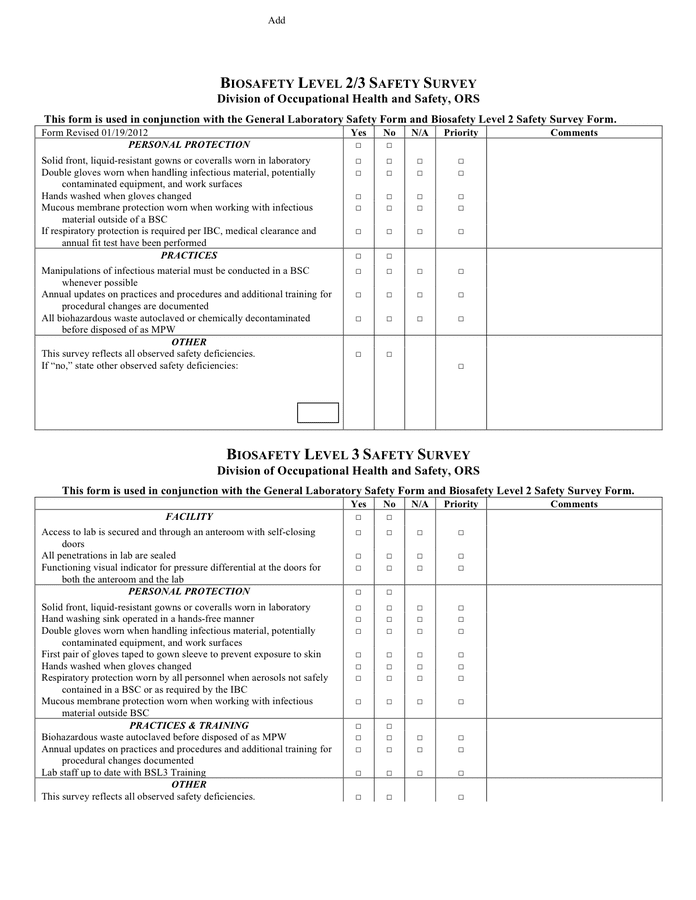 General laboratory safety survey form in Word and Pdf formats page 4 of 5