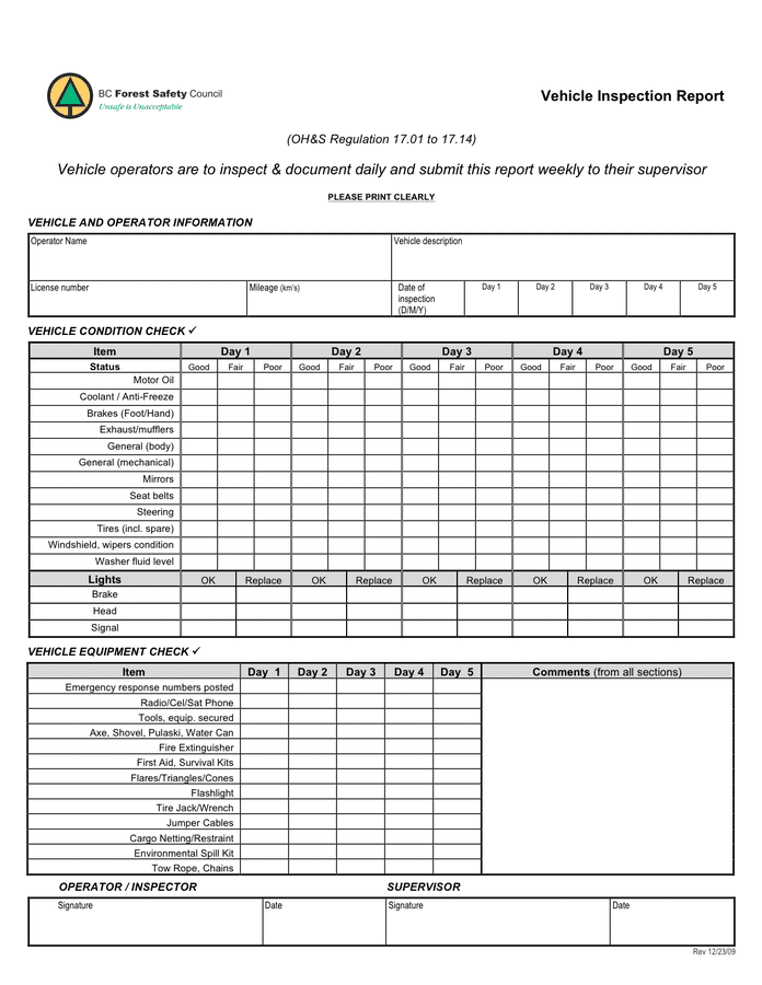 Vehicle Inspection Form In Word And Pdf Formats