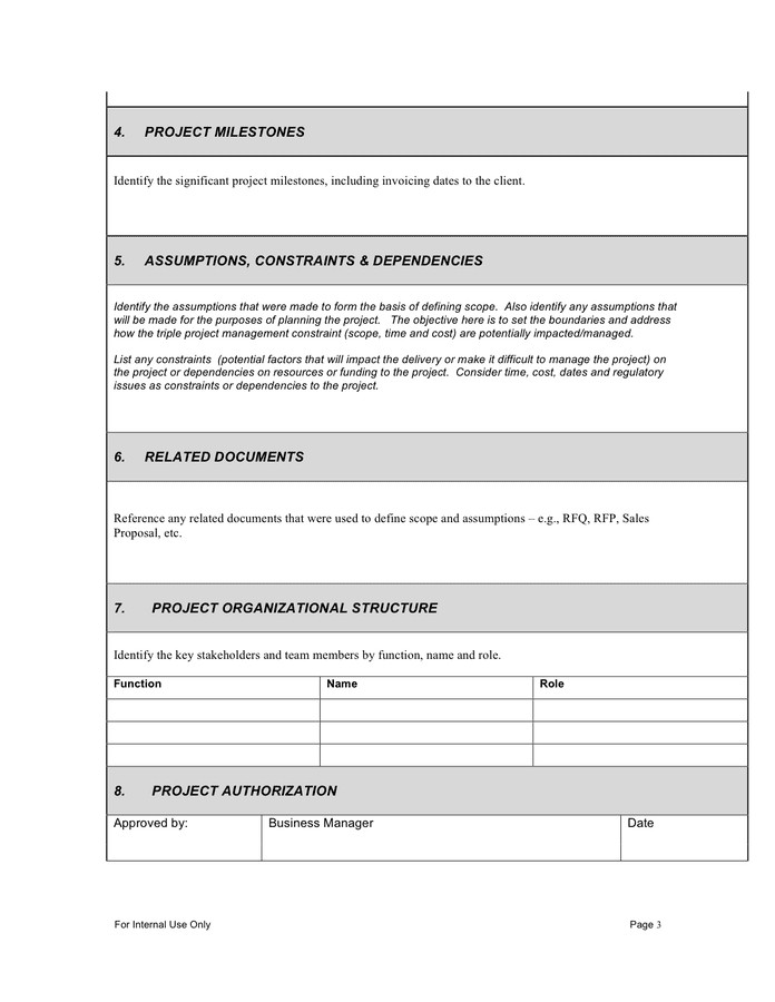 Project charter template in Word and Pdf formats - page 3 of 4