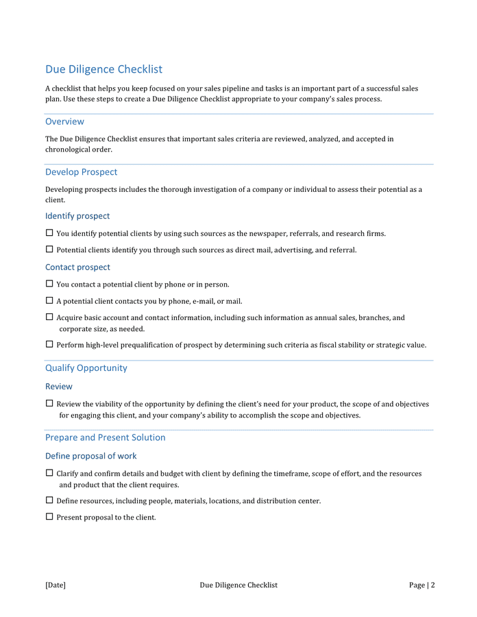 Due diligence checklist template in Word and Pdf formats page 2 of 4