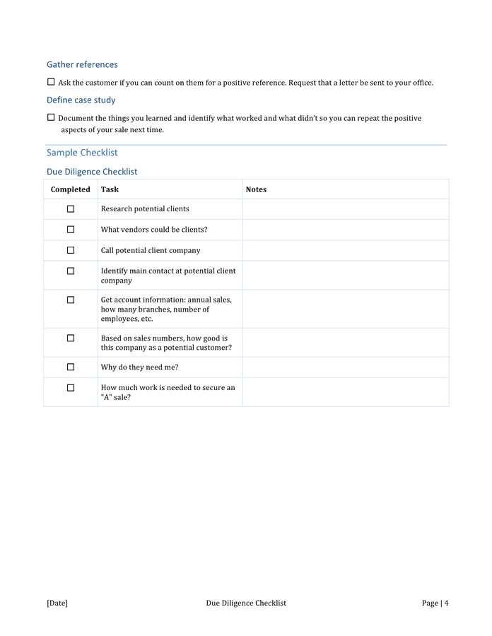 Due diligence checklist template in Word and Pdf formats - page 4 of 4