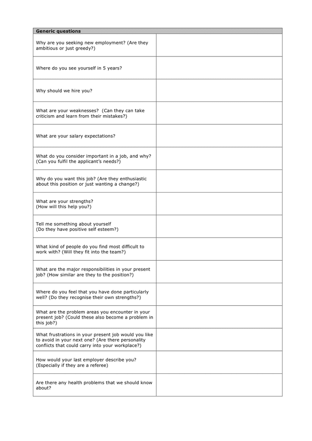 Interview Question Template