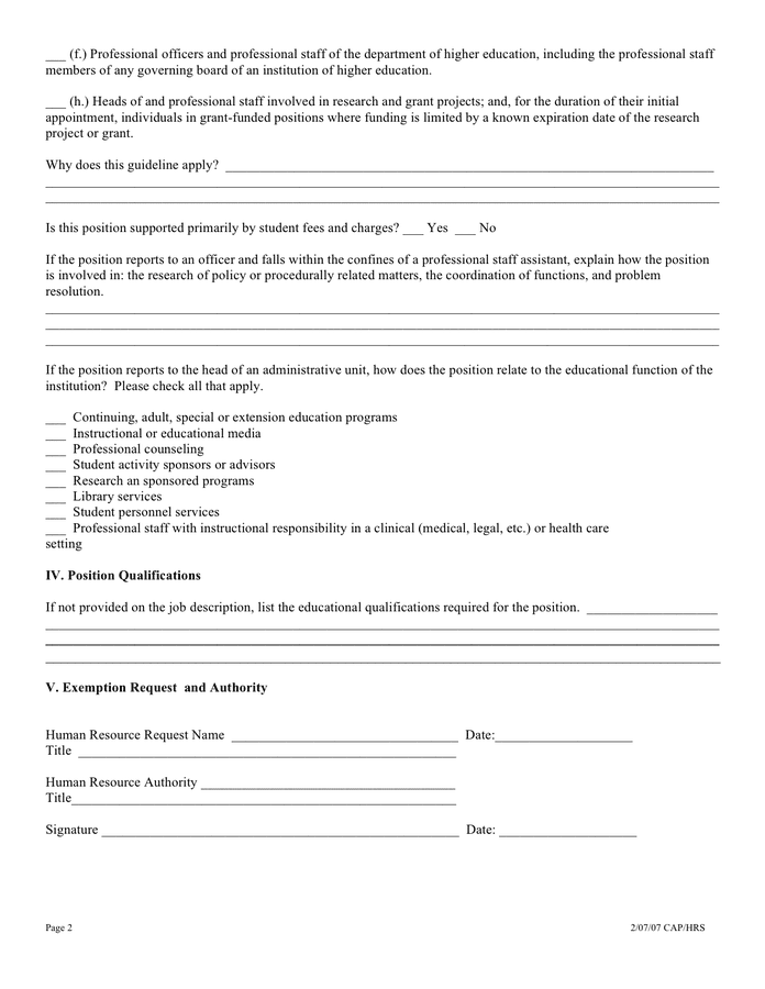 University exemption request form in Word and Pdf formats - page 2 of 2