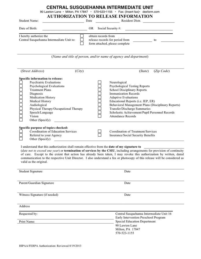 Medical information release form sample in Word and Pdf formats