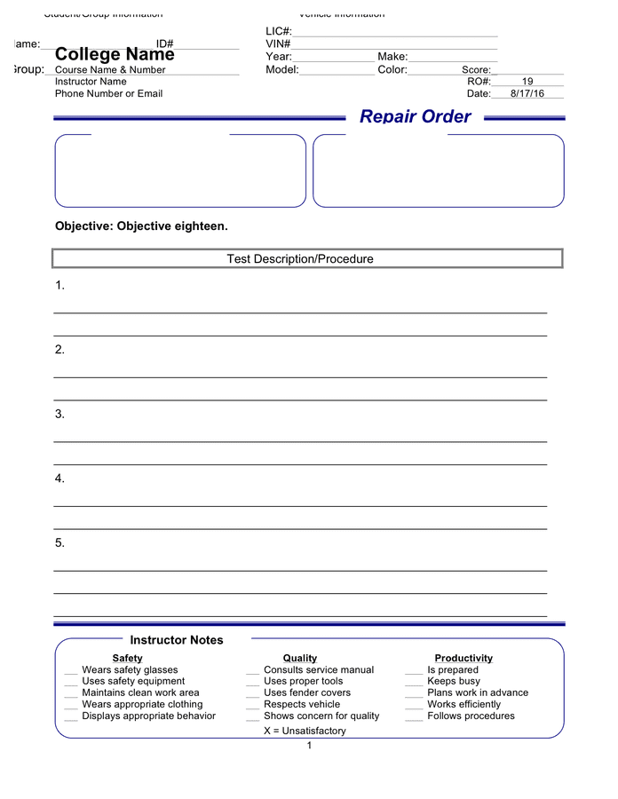 Repair order template in Word and Pdf formats - page 37 of 42