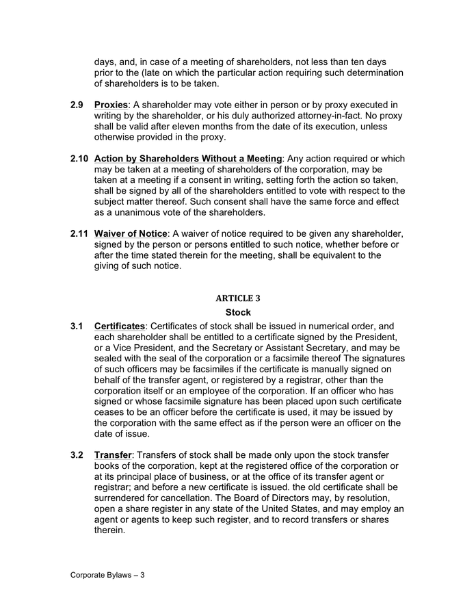 Corporate Bylaws Template In Word And Pdf Formats Page 3 Of 12 8273