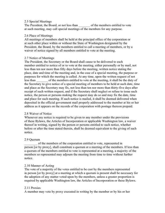Bylaws of membership corporation template in Word and Pdf formats