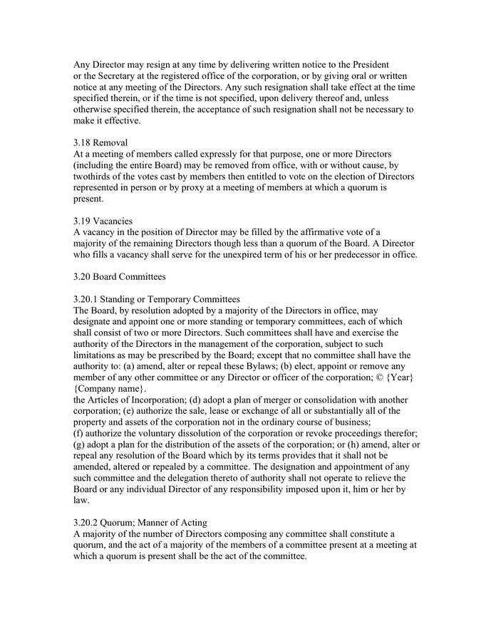 Bylaws of membership corporation template in Word and Pdf formats