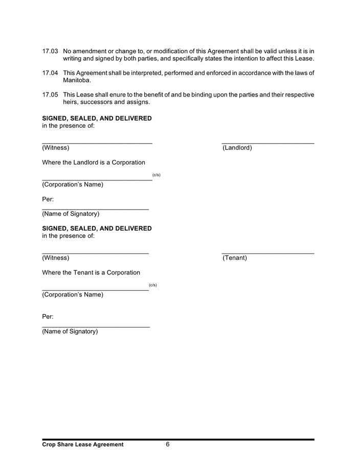Crop Share Lease Agreement Template Canada In Word And Pdf Formats 