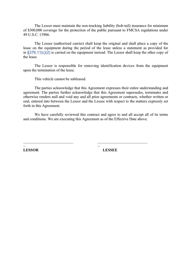 Trucker's lease agreement in Word and Pdf formats - page 2 of 2