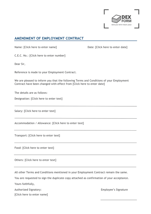 Amendment Of Employment Contract In Word And Pdf Formats