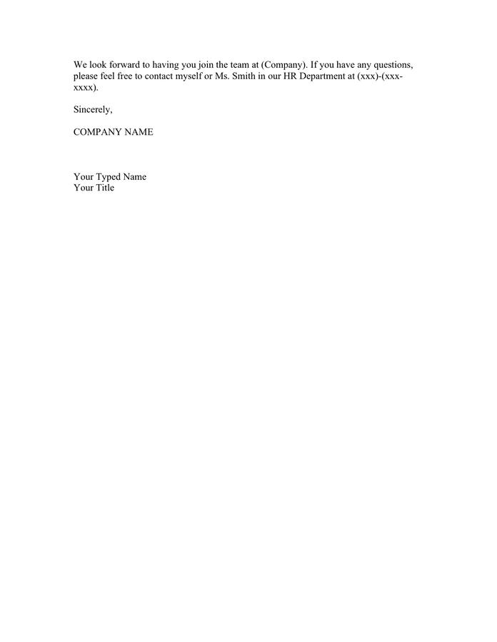 Job Offer Letter Sample In Word And Pdf Formats - Page 2 Of 2