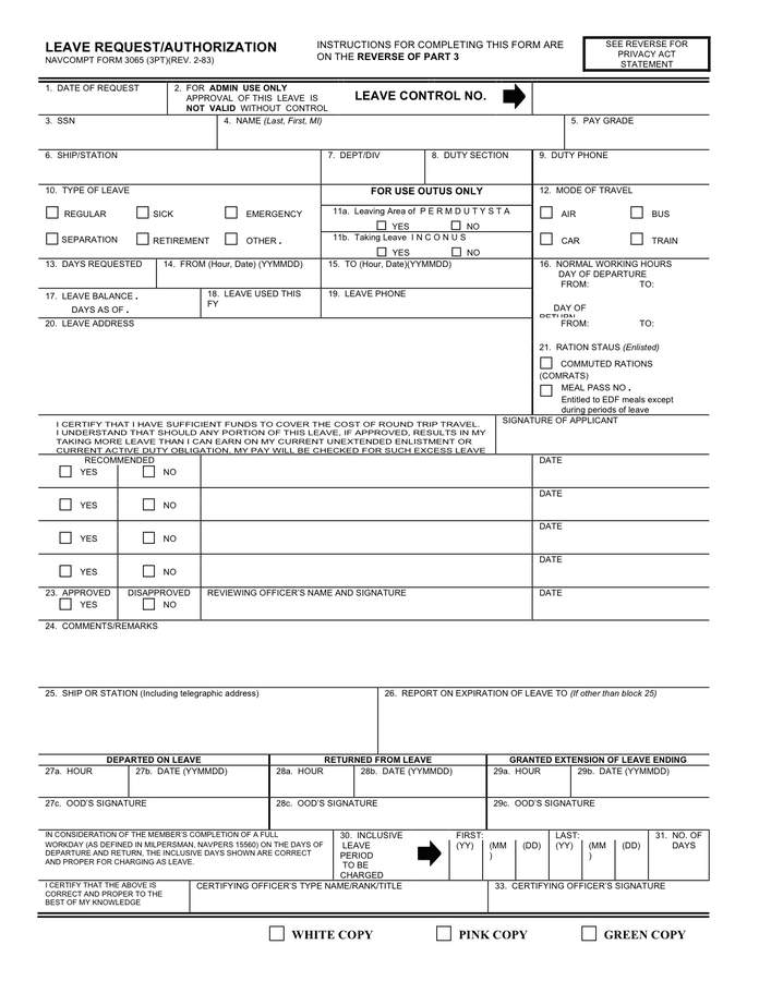 Us Army Leave Form Fillable Printable Forms Free Online