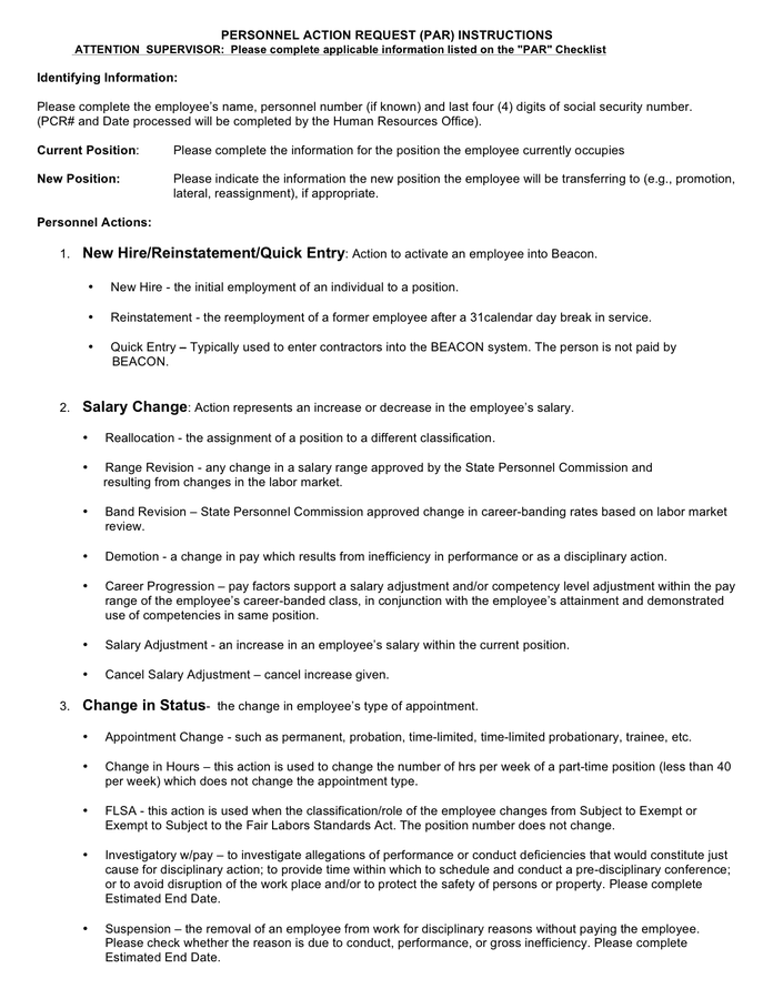 Personnel action request/authorization form in Word and Pdf formats