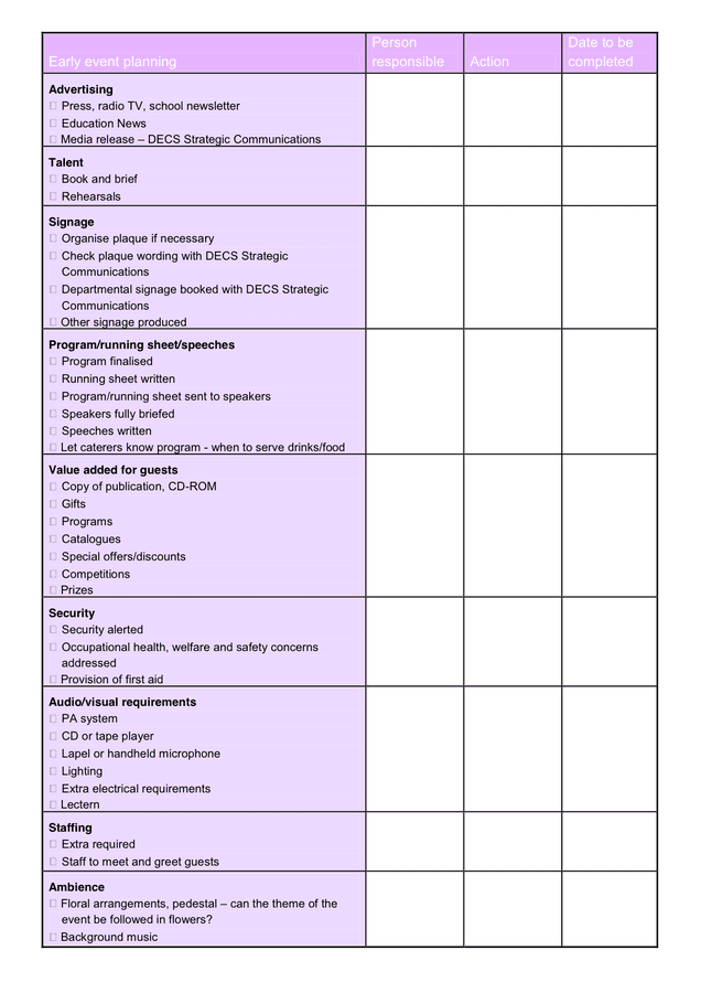 project management templates for event planning