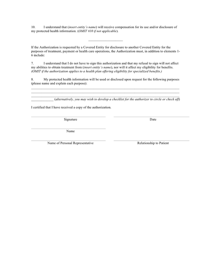 Health information model authorization form in Word and Pdf formats ...