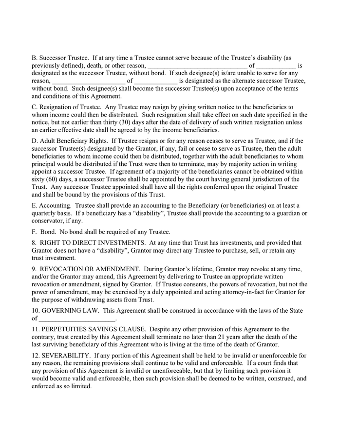 Living Trust Agreement In Word And Pdf Formats - Page 4 Of 6