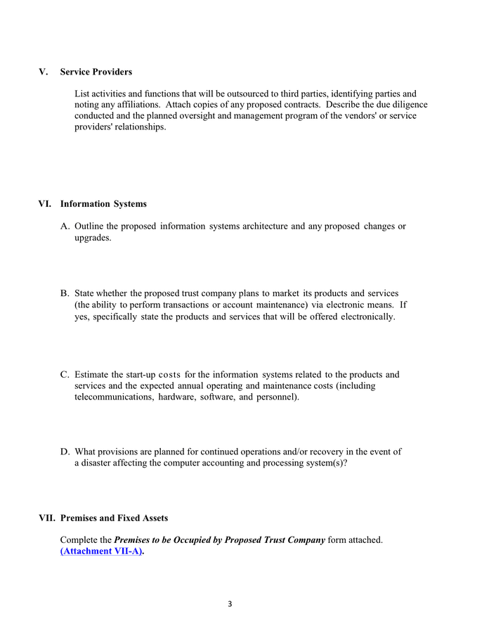 Nondepository trust company charter application in Word and Pdf formats page 3 of 7