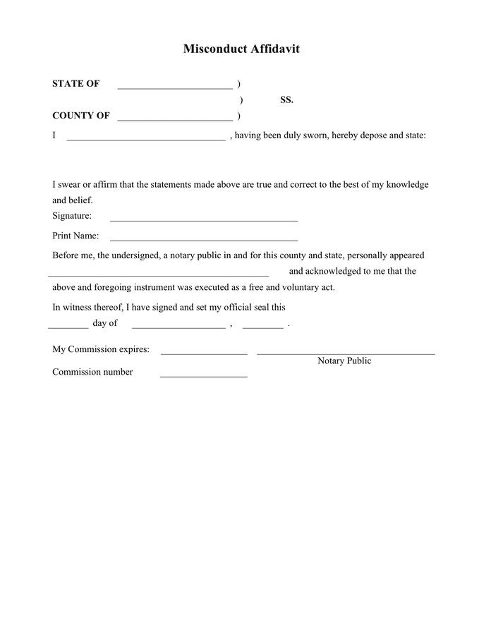 Misconduct Affidavit Sample In Word And Pdf Formats