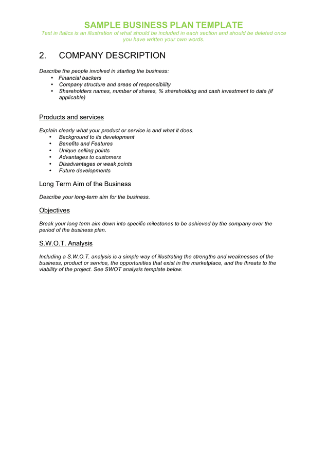 Sample business plan template in Word and Pdf formats - page 4 of 4