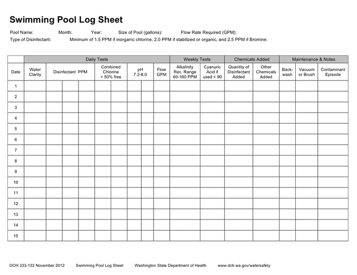 Printable Pool Log Sheet Printable Word Searches