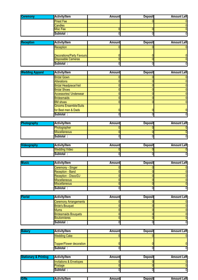 Wedding Budget - download free documents for PDF, Word and Excel