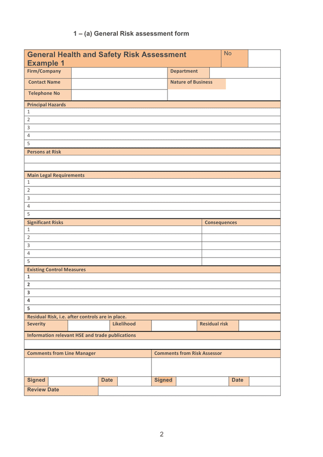 General Risk assessment form in Word and Pdf formats - page 2 of 2