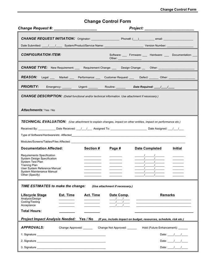 Change control form in Word and Pdf formats - page 2 of 2