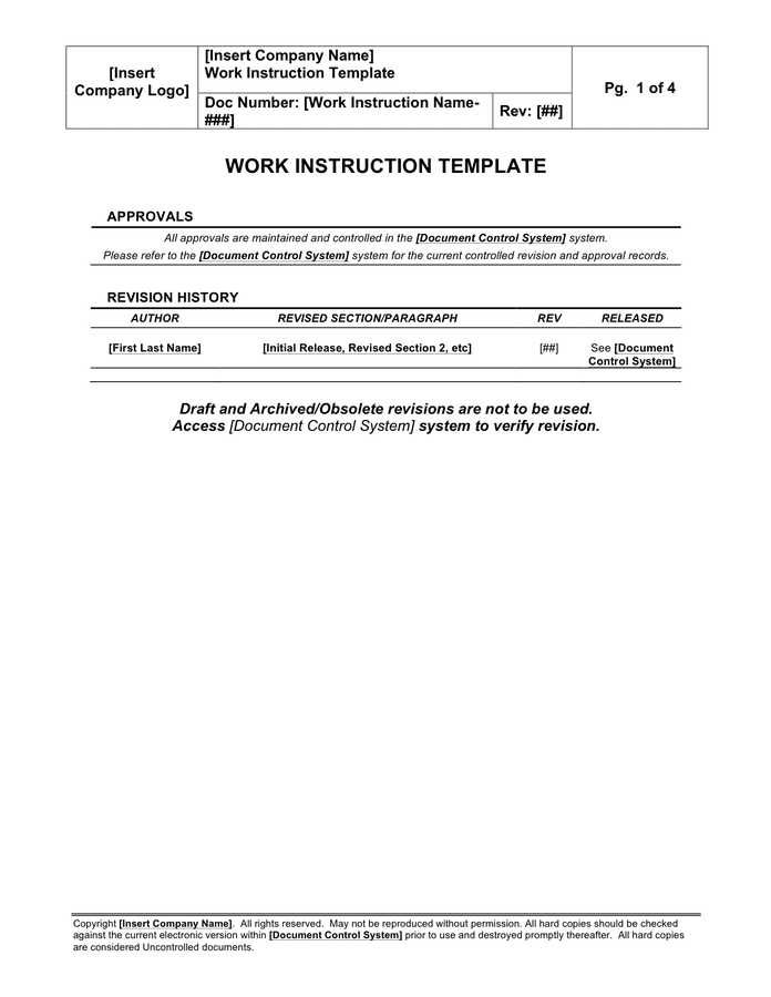 Work instrustion template in Word and Pdf formats