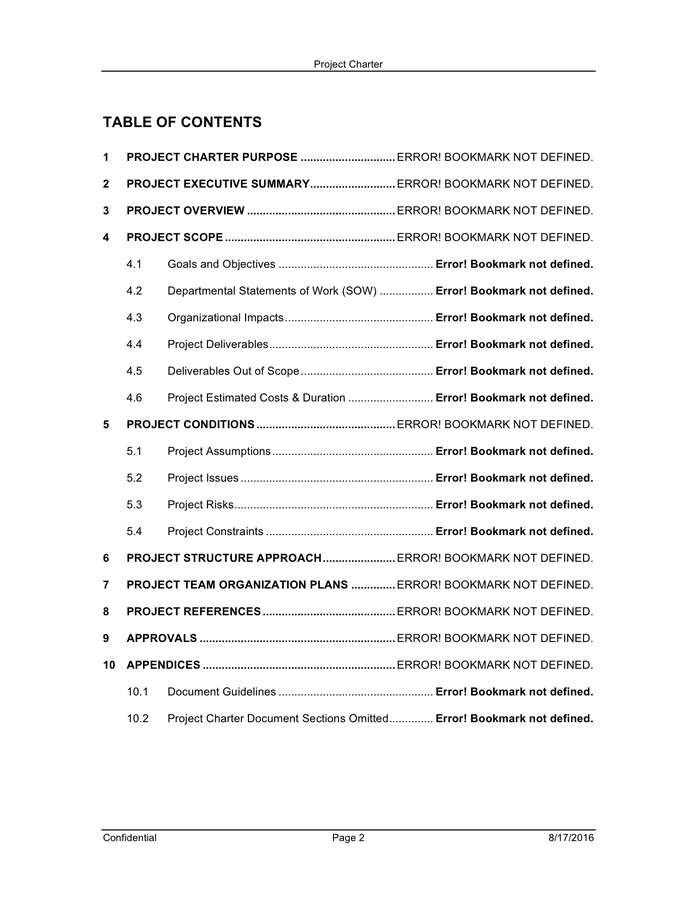 Project charter document sample in word and pdf formats page 2 of 8
