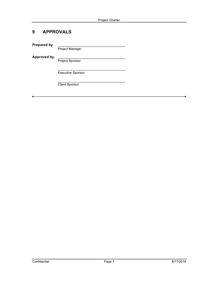 Project charter document sample in Word and Pdf formats - page 7 of 8