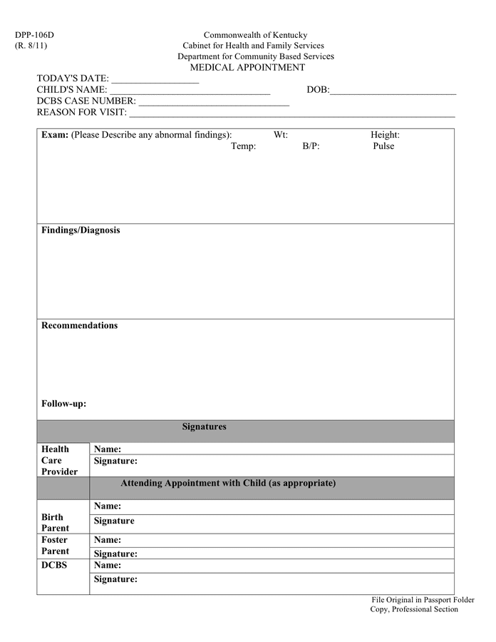Medical appointment form in Word and Pdf formats