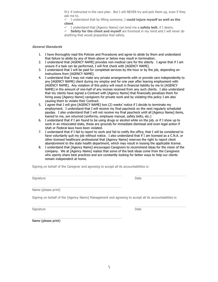 Caregiver Position Agreement Sample In Word And Pdf Formats Page 4 Of 4