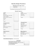 Monthly Budget Worksheet page 1 preview