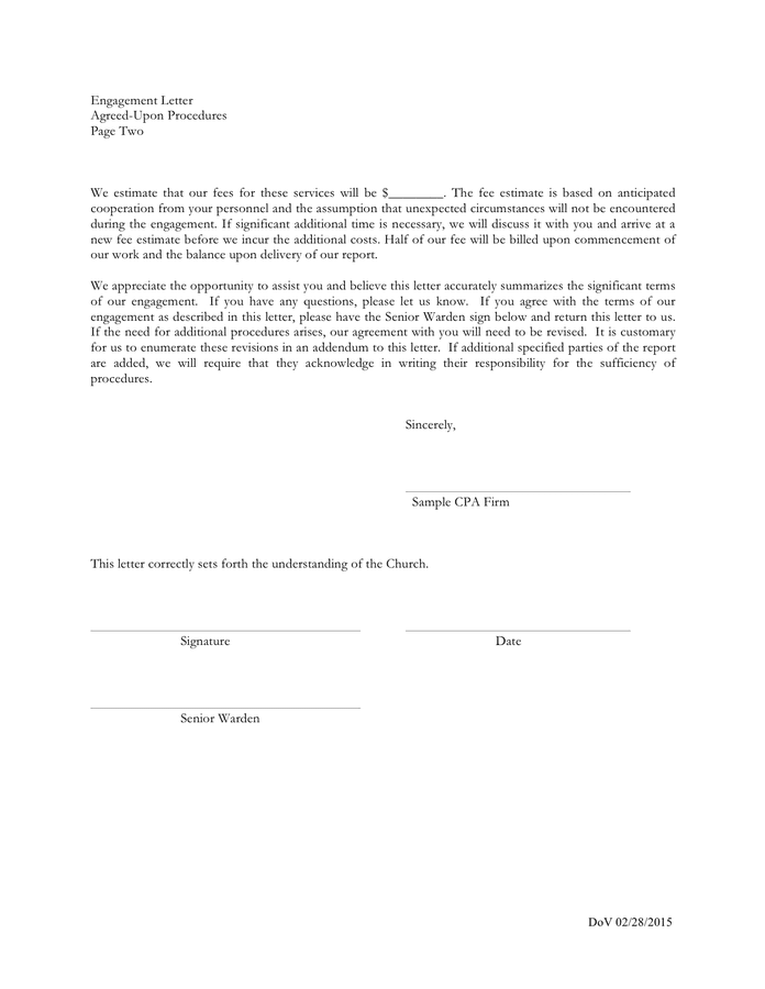 Sample church engagement letter in Word and Pdf formats - page 2 of 4