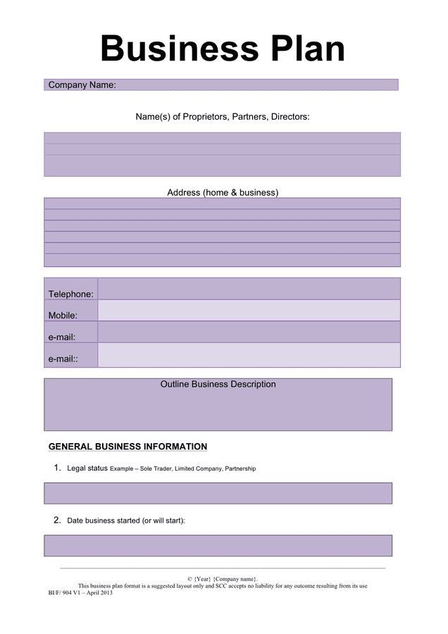sample simple business plan template